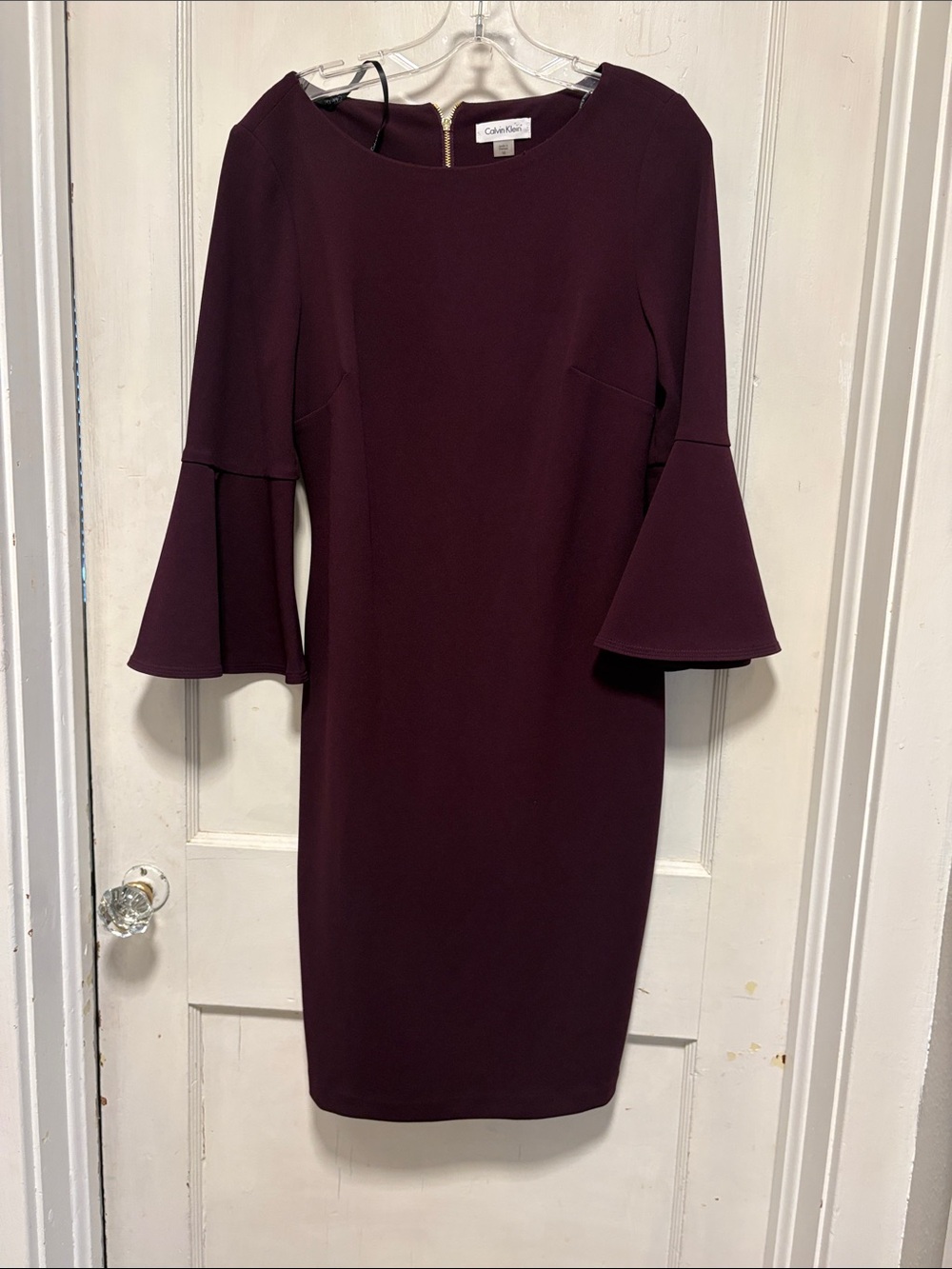 Calvin Klein Office Siren Wedding Guest Plum Bell-Sleeve Midi Dress 10